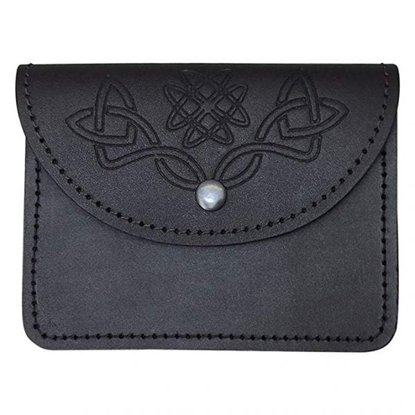 Scottish Celtic Embossed Black Leather Belt Pouch Sporran Bag Piper Drummer