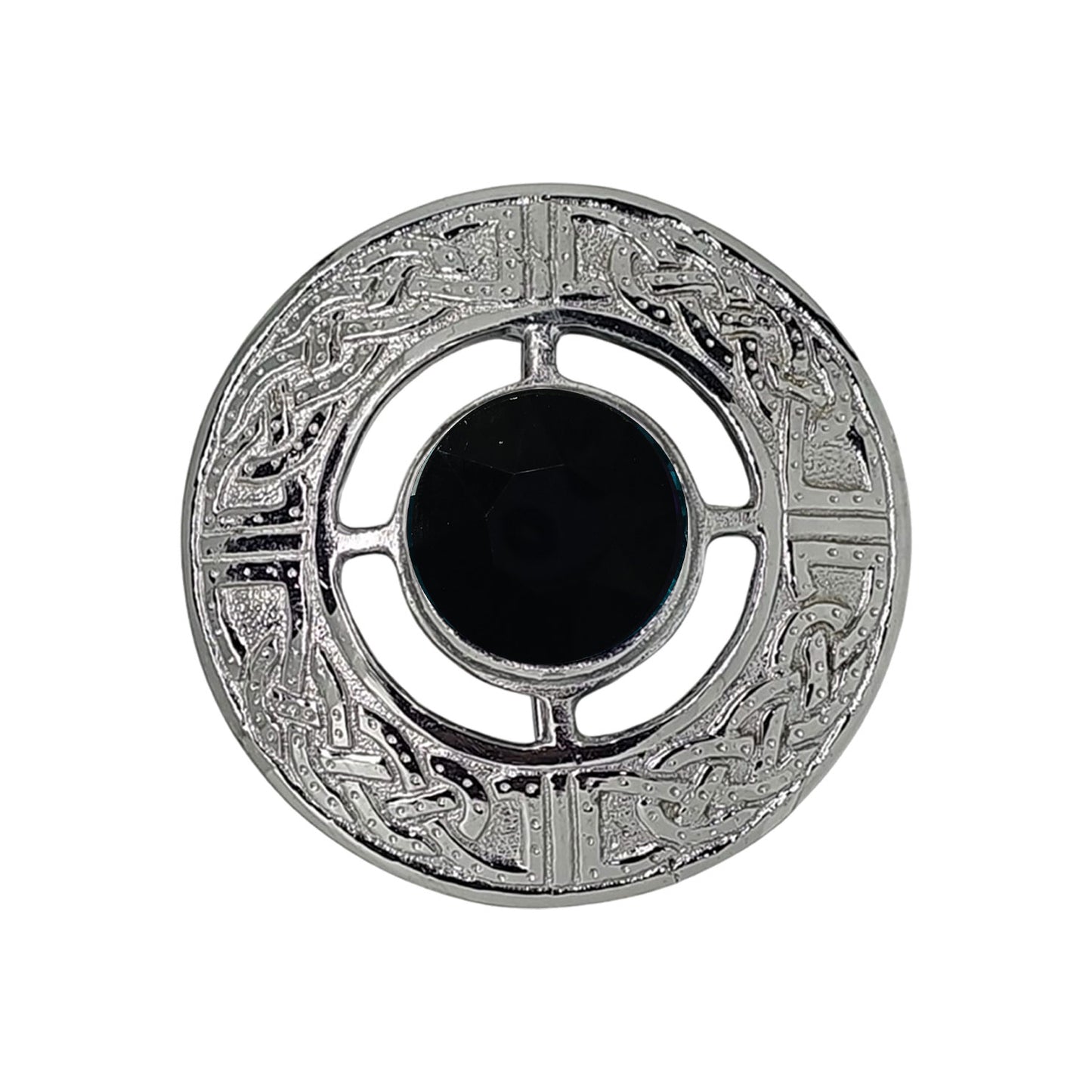 AAR Men's Scottish Celtic Kilt Fly Plaid Brooch Green Stone Chrome Finish 3"