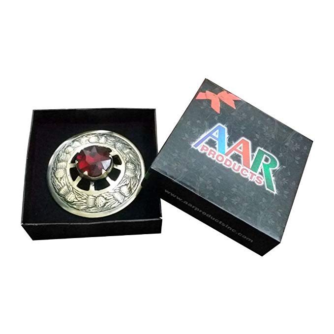 AAR Men's Scottish Kilt Brooch Fly Plaid Red Stone Antique Finish 3"