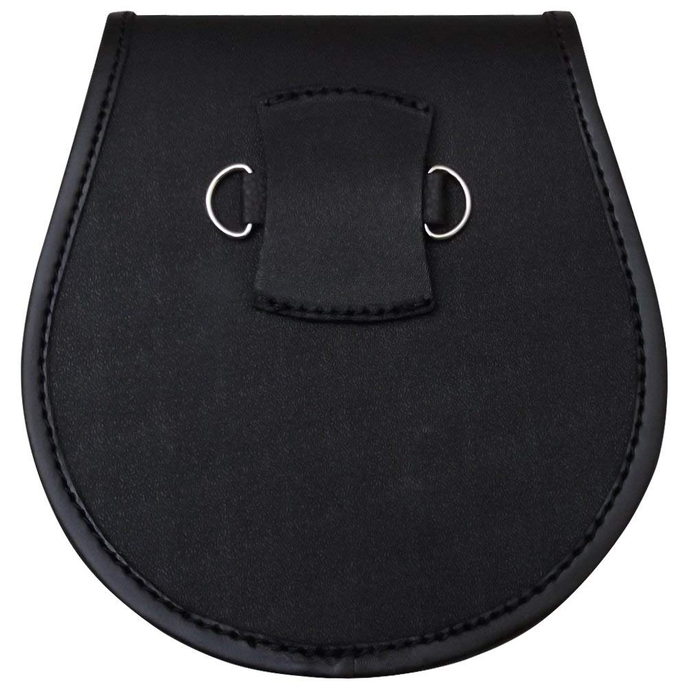 Brand New Black Leather Sporran with 3 Tassels & Shamrock Badge on Front