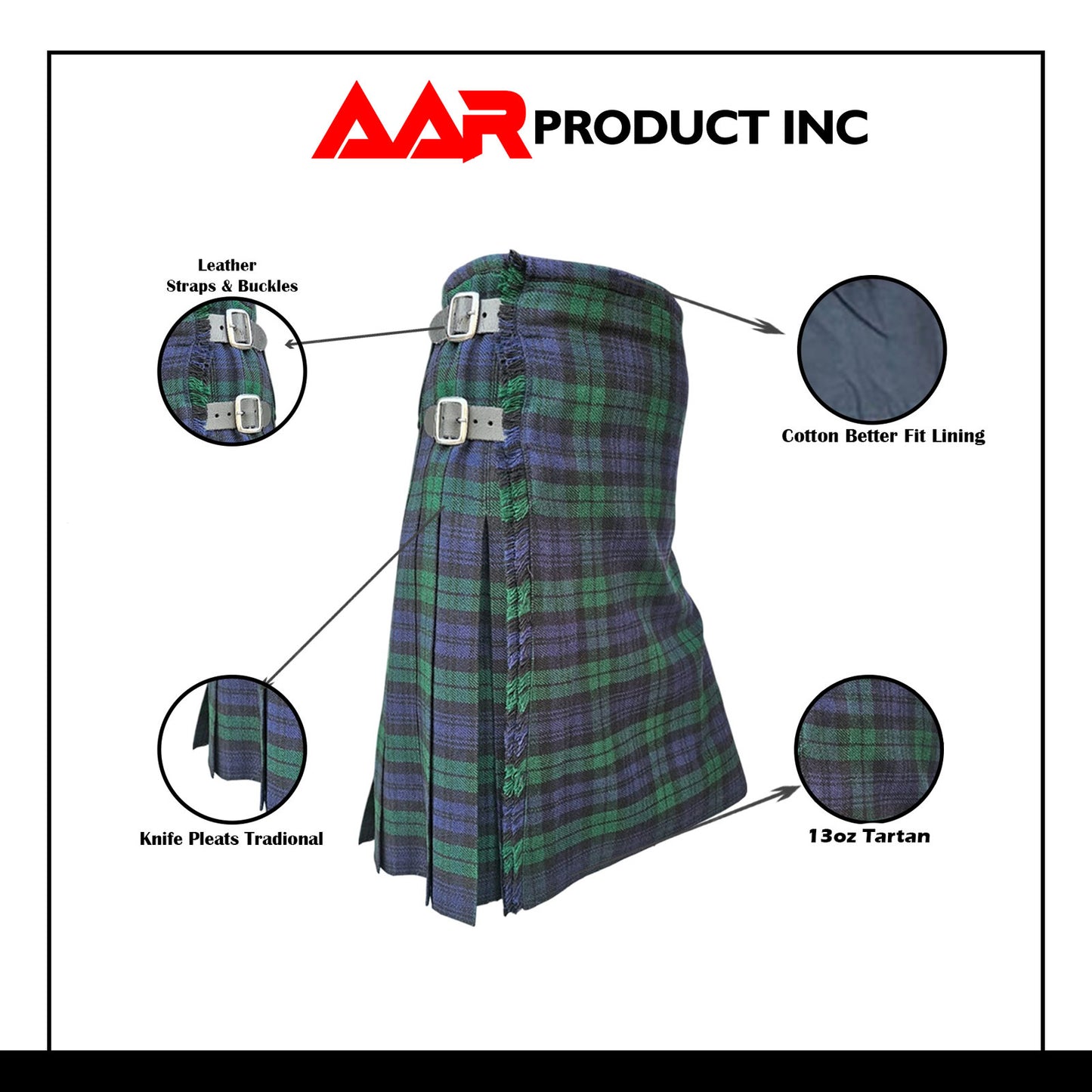 AAR Brand New Black Watch Tartan Traditional Kilt