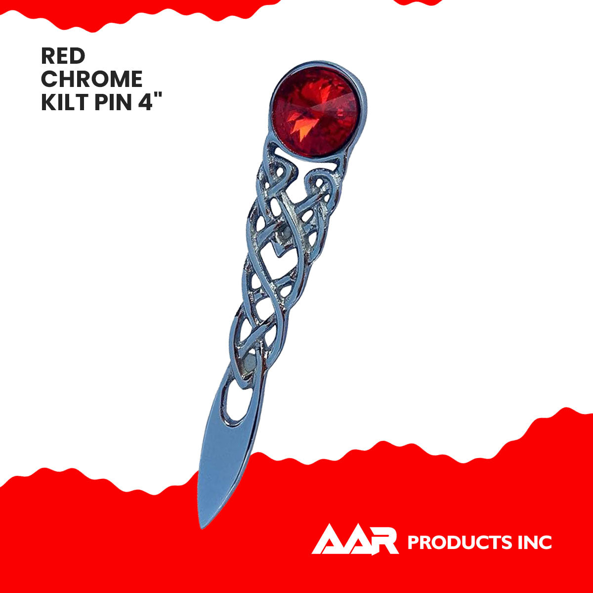 Scottish Kilt Pin Highland Celtic Knot Stone kilt Pins Chrome Red Stone