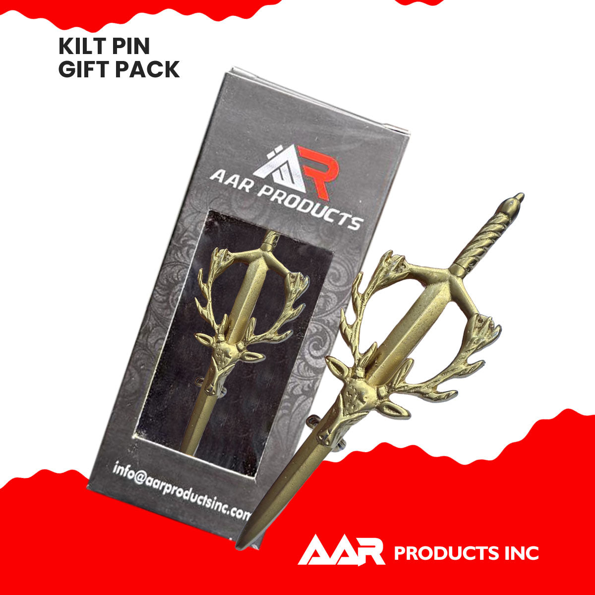 Scottish Kilt Pins Stag Head Highland Swivel Fastening Gold Finish