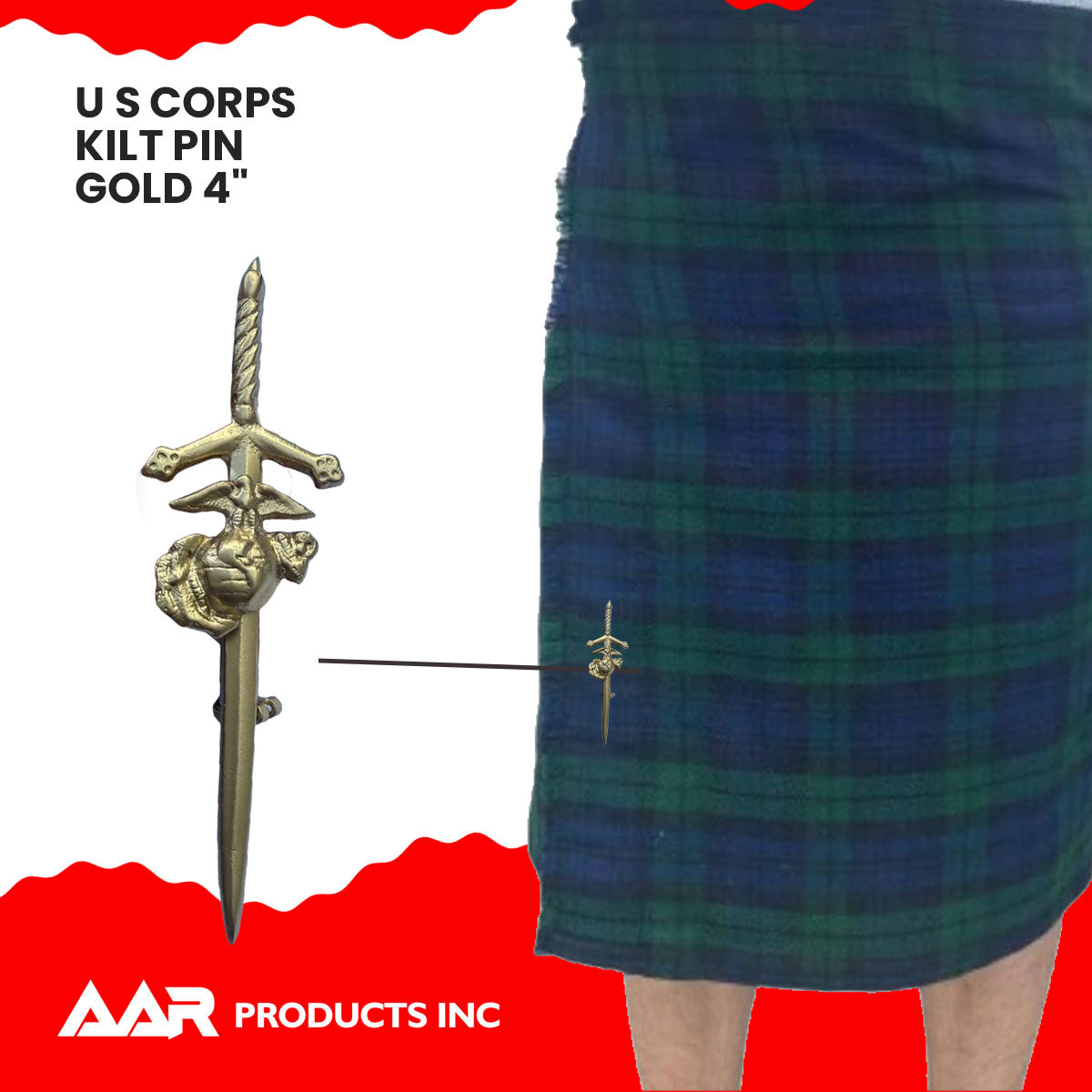 AAR Scottish US Marine Corps Kilt Pin 4" Gold Finish