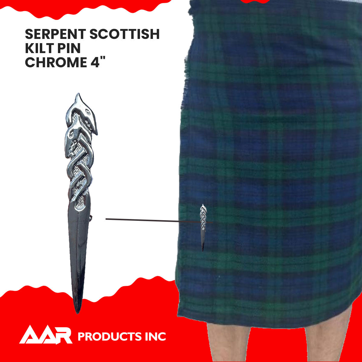 Kilt Pin Scottish Serpent Kilts Pin Highland Color Chrome Finish Size 4"