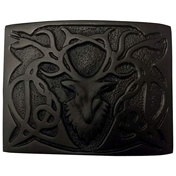 AAR Scottish Kilt Belt Buckle Stag Head - 3" X 2.1/4 Jet Black Plated