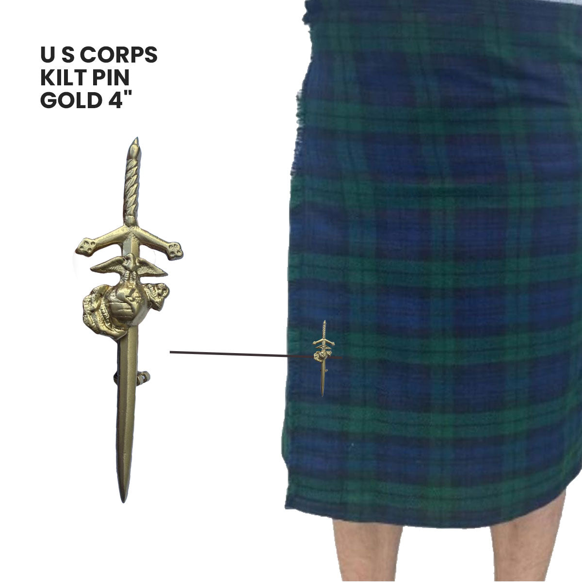 AAR Scottish US Marine Corps Kilt Pin 4" Gold Finish