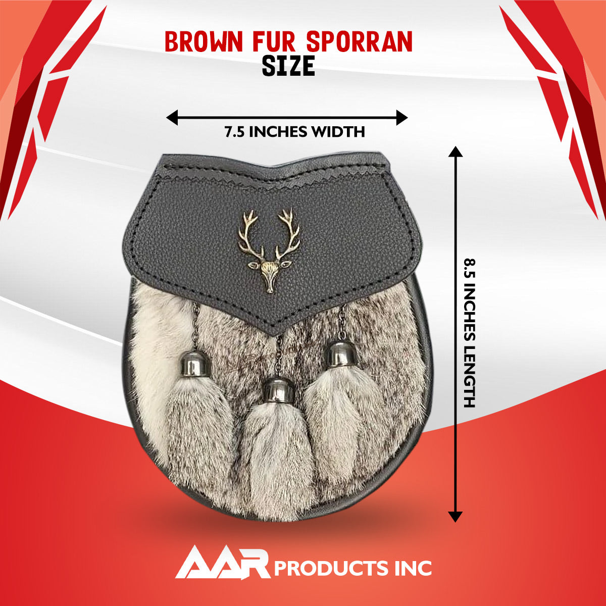 Men's Semi Dress Sporran Brown Rabbit Formal Fur 3 Tassels Leather Belt Chain Antique Badges