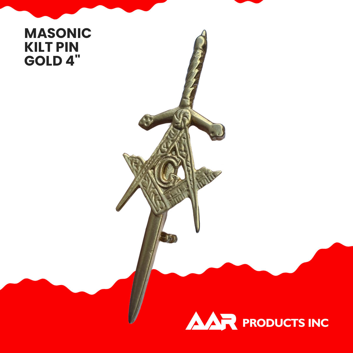 Scottish Masonic Kilt Pin Highland Long Gold 4" AAR