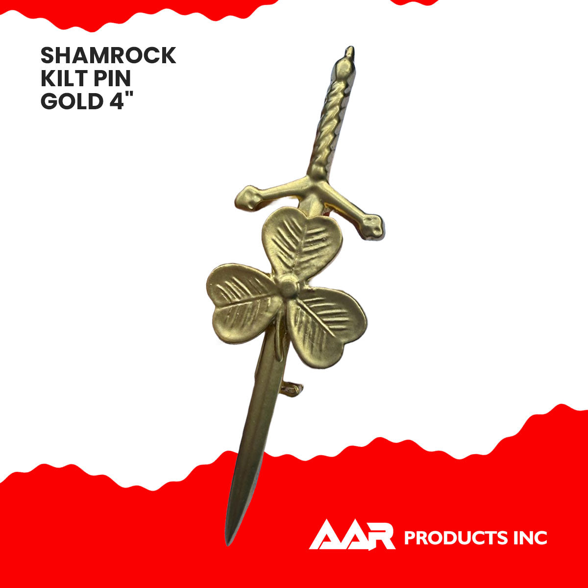 Kilt Pin Shamrock Irish Sporrans Color Gold Finish Size 4"