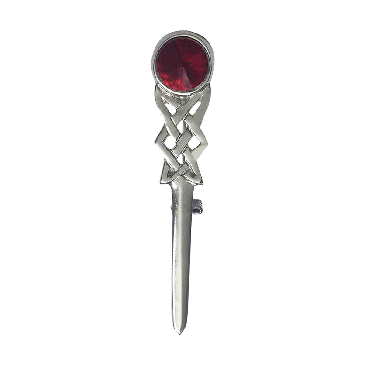 Kilt Pin Scottish Celtic Knot Stone Chrome Finish Red Stone
