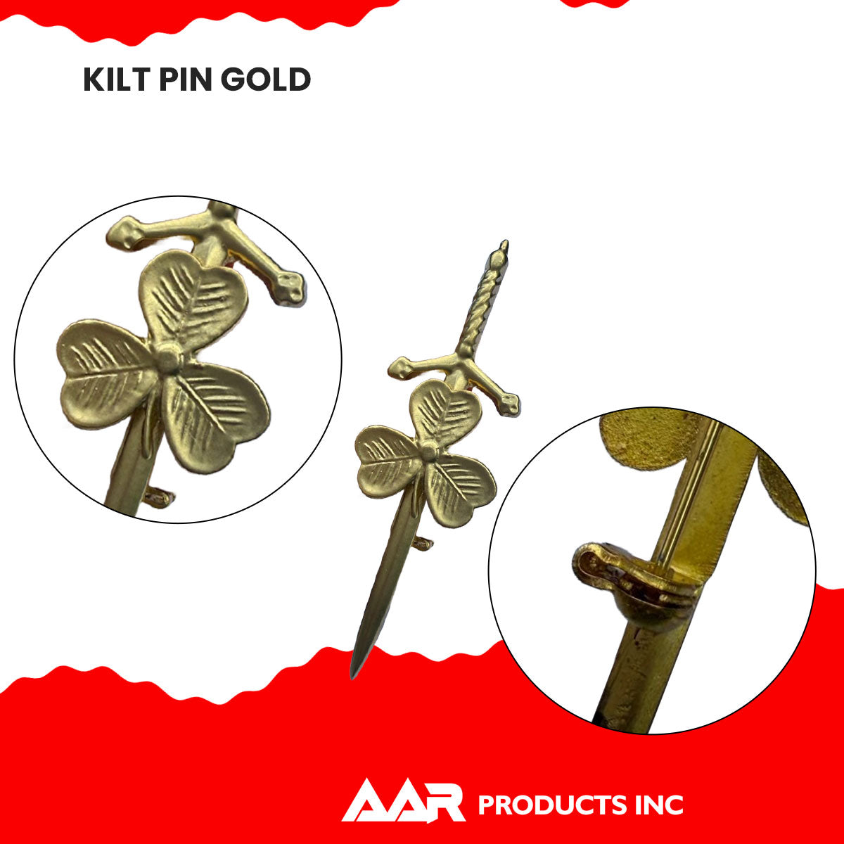 Kilt Pin Shamrock Irish Sporrans Color Gold Finish Size 4"