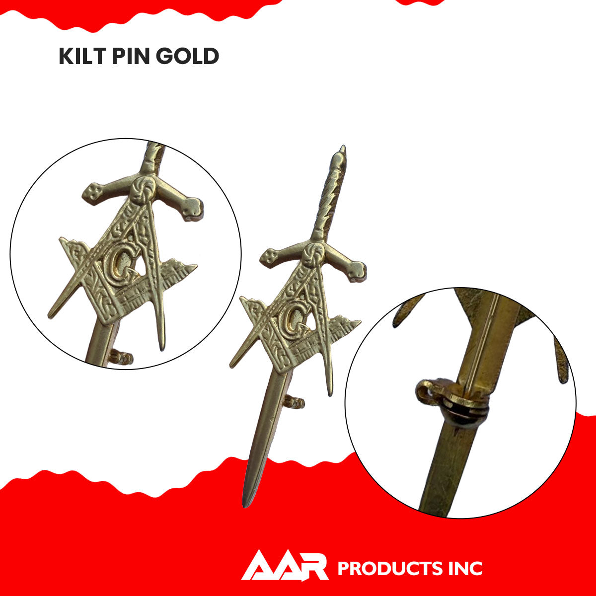 Scottish Masonic Kilt Pin Highland Long Gold 4" AAR