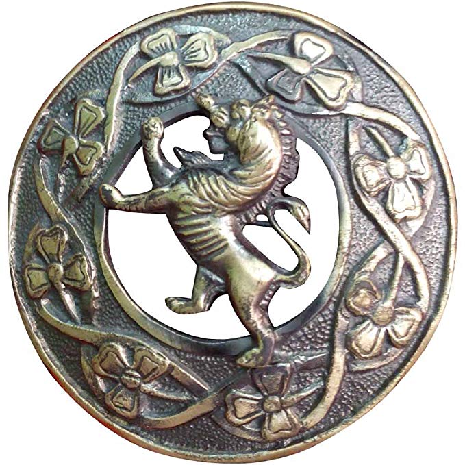 AAR Men,s Scottish Rampant Lion Kilt Brooch Fly Plaid Antique Finish 3" (7cm) diameter