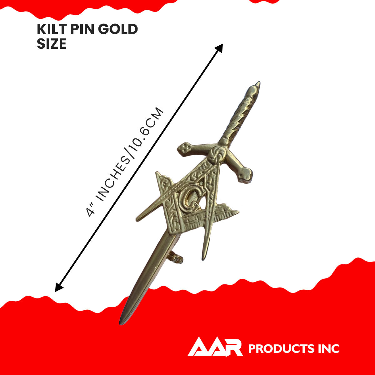 Scottish Masonic Kilt Pin Highland Long Gold 4" AAR