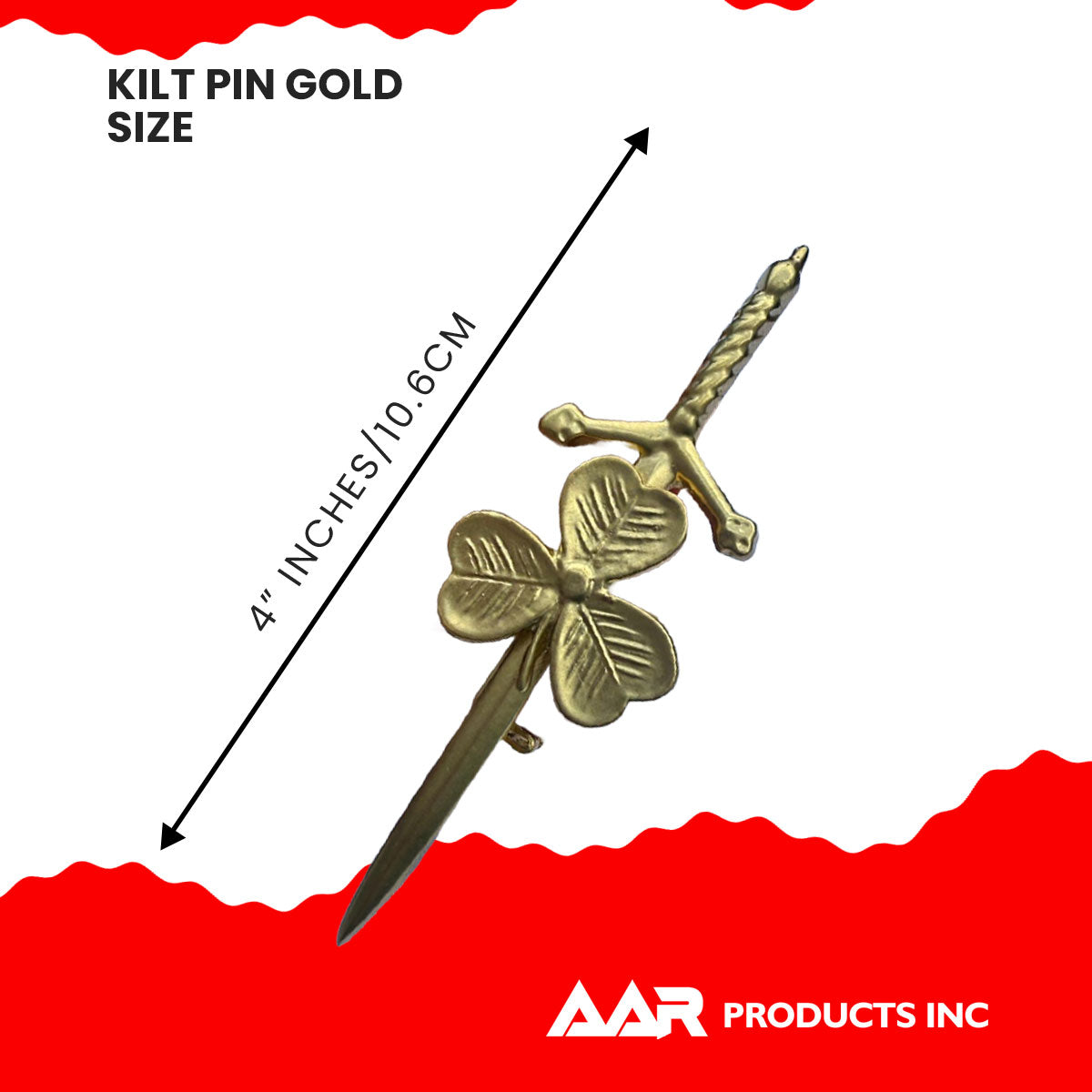 Kilt Pin Shamrock Irish Sporrans Color Gold Finish Size 4"
