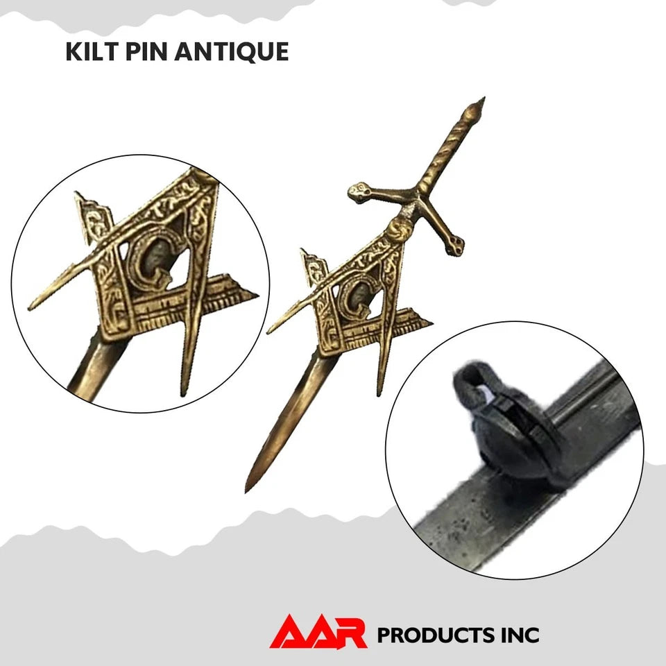 AAR Masonic Kilt Pin – Chrome Finish | 4" Highland Celtic Design Scottish Kilt Accessory