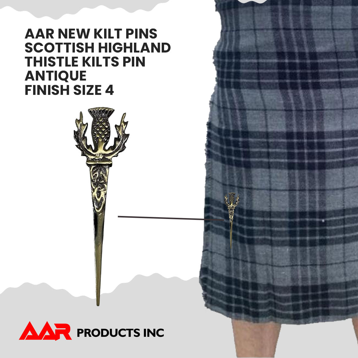 AAR Thistle kilt Pin Highland 4"Antique Finish Scottish Brass