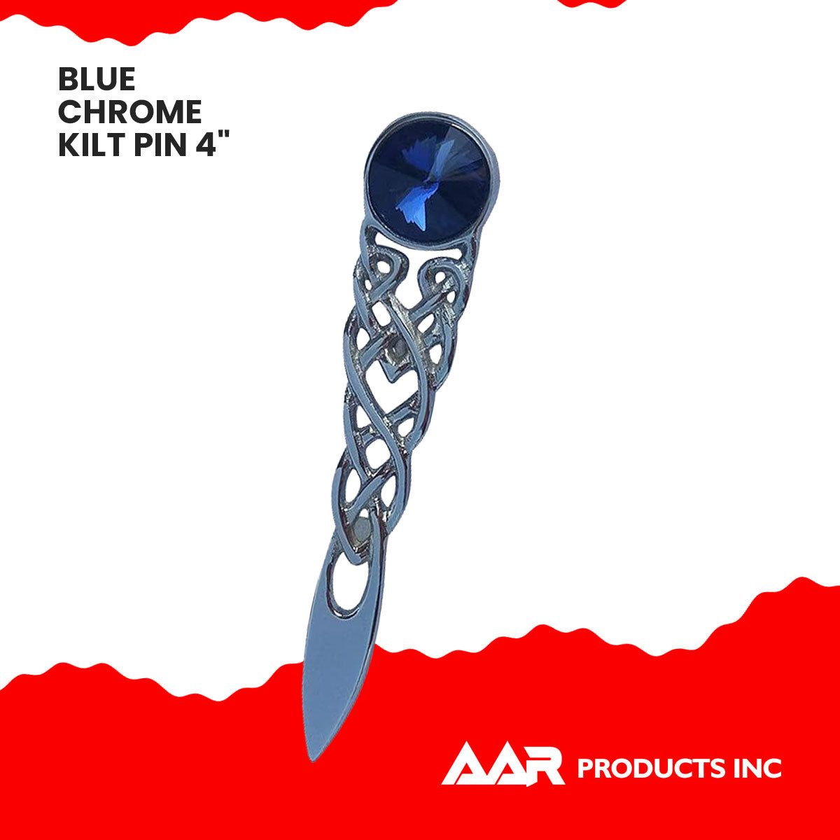 Scottish Kilt Pin Highland Celtic Knot Stone kilt Pins Chrome Blue Stone