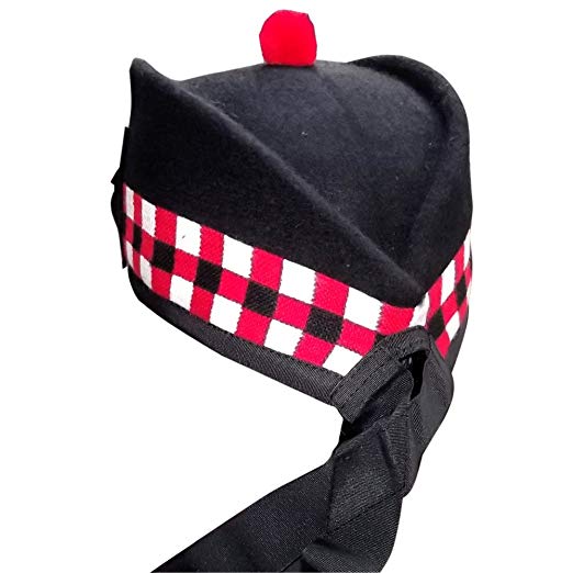 New Glengarry Diced Black Wool Scottish Bagpipe /Kilt Hat