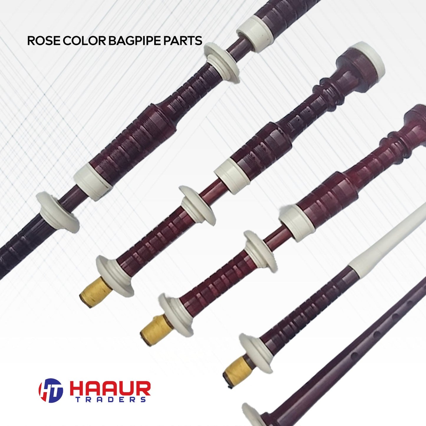 Scottish Bagpipe Rose Color with Royal Stewart Cover & Cord Ivory Mounts