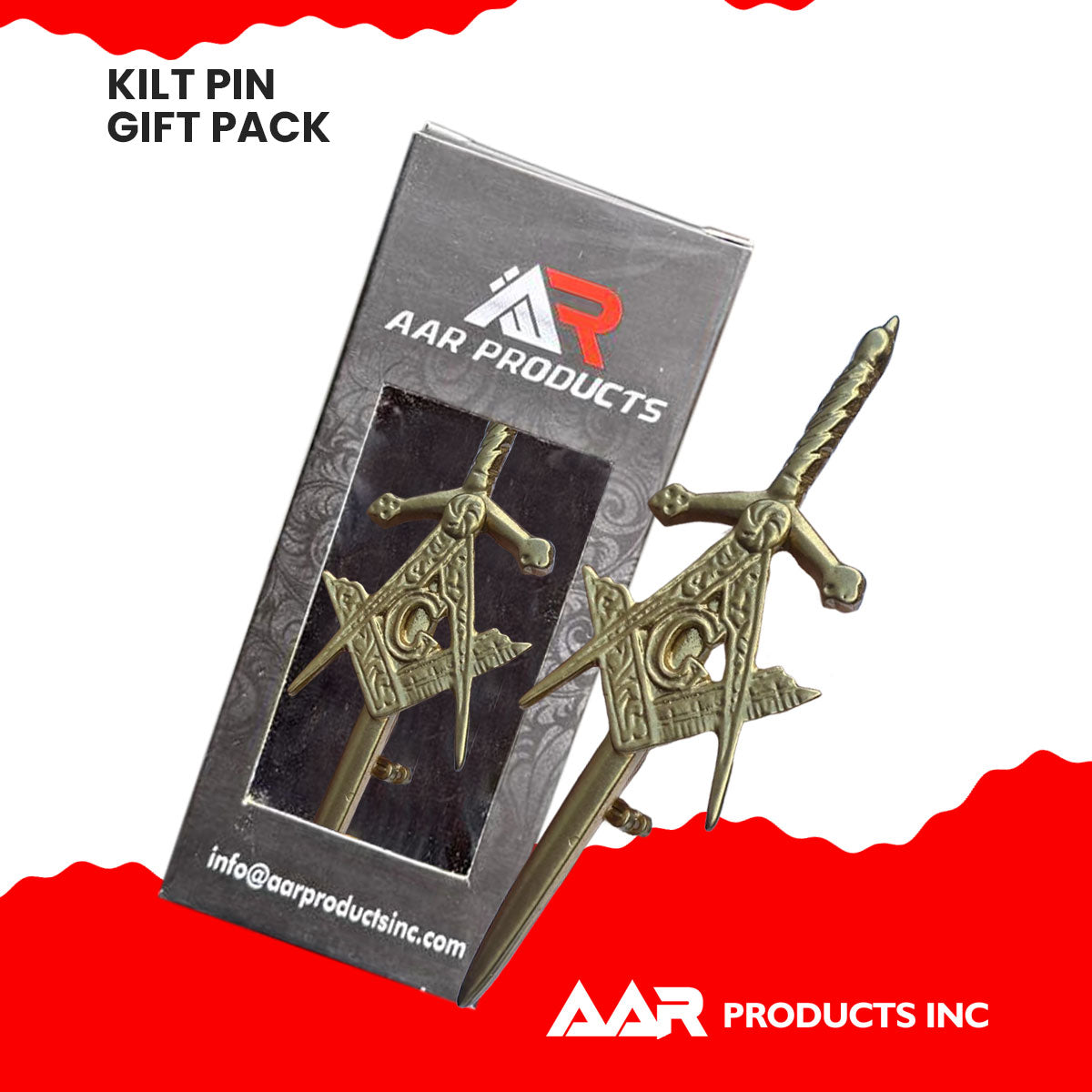 Scottish Masonic Kilt Pin Highland Long Gold 4" AAR