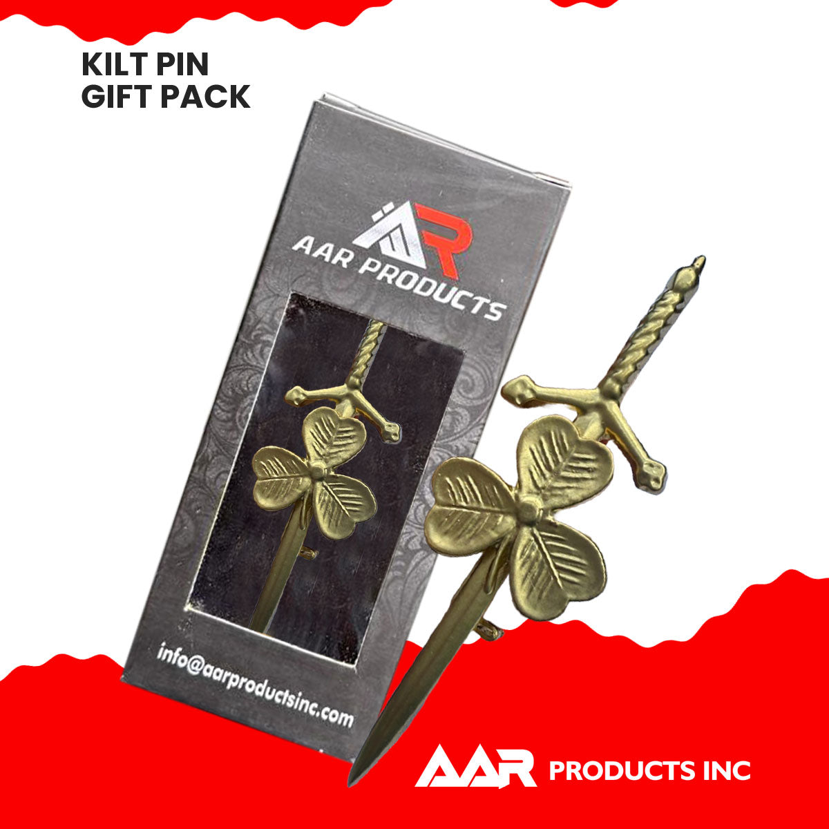 Kilt Pin Shamrock Irish Sporrans Color Gold Finish Size 4"