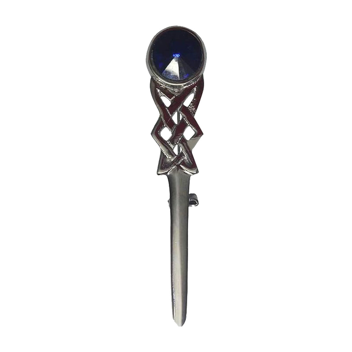 Kilt Pin Scottish Celtic Knot Stone Chrome Finish Blue Stone