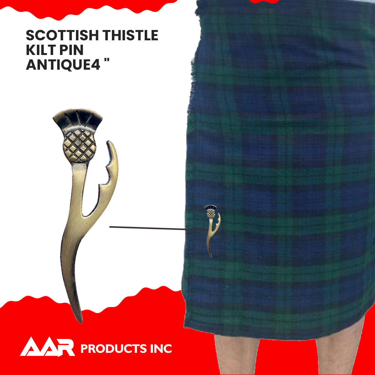 AAR Scottish Thistle Heritage Kilt Pin 4" Antique Finish