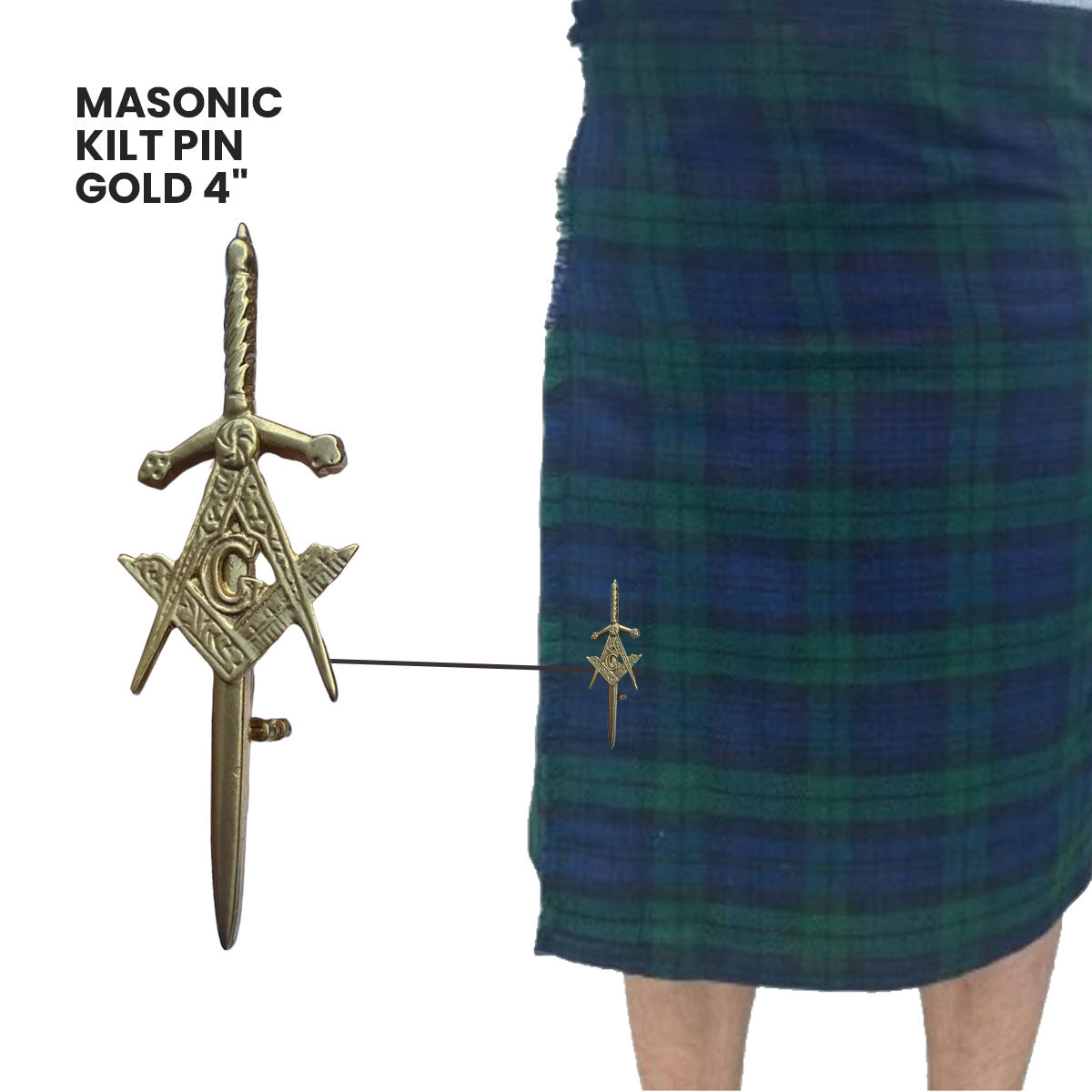 Scottish Masonic Kilt Pin Highland Long Gold 4" AAR