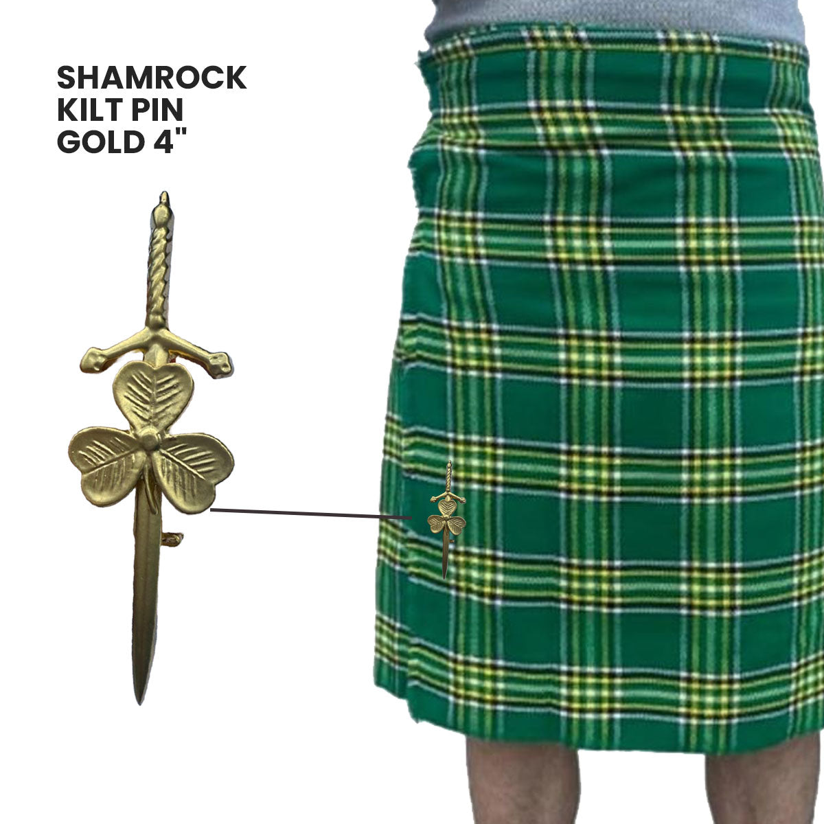 Kilt Pin Shamrock Irish Sporrans Color Gold Finish Size 4"