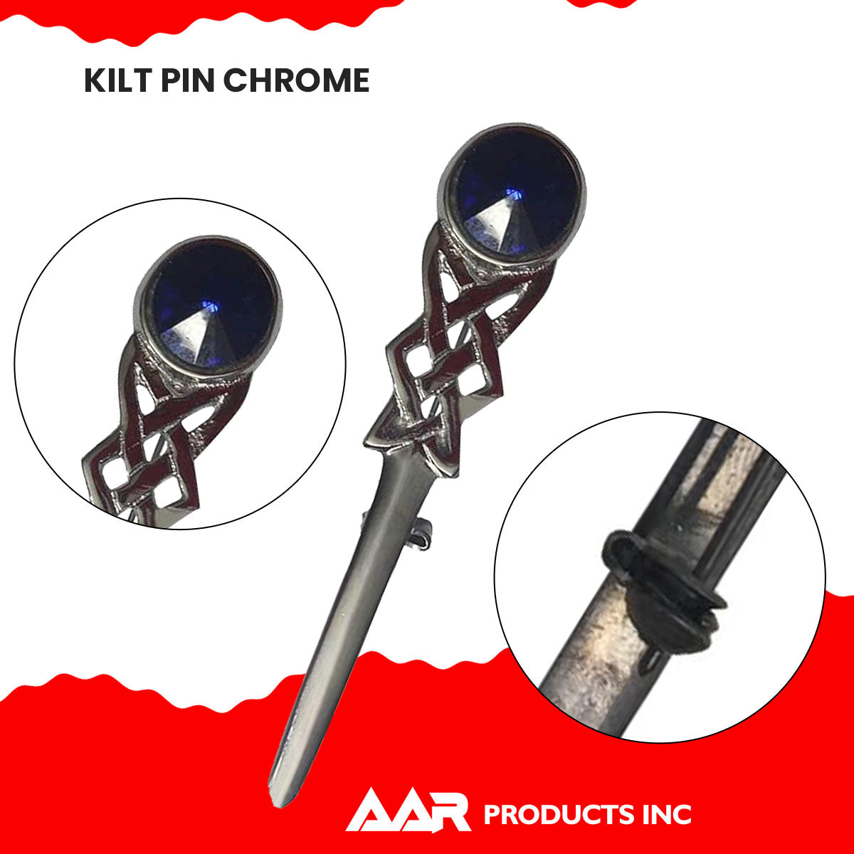 Kilt Pin Scottish Celtic Knot Stone Chrome Finish Blue Stone