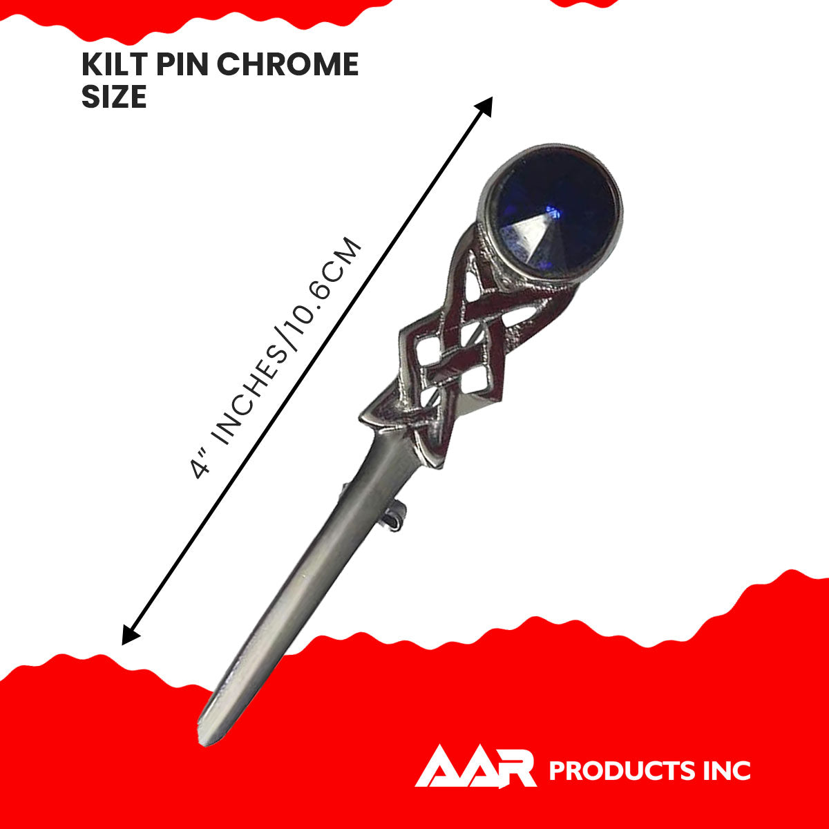 Kilt Pin Scottish Celtic Knot Stone Chrome Finish Blue Stone