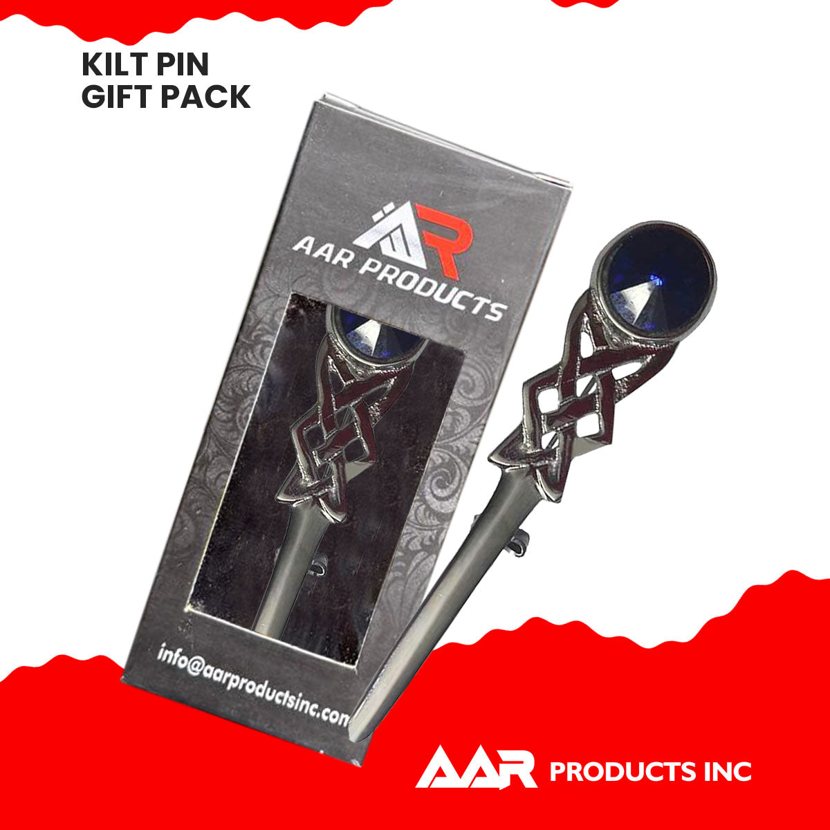 Kilt Pin Scottish Celtic Knot Stone Chrome Finish Blue Stone