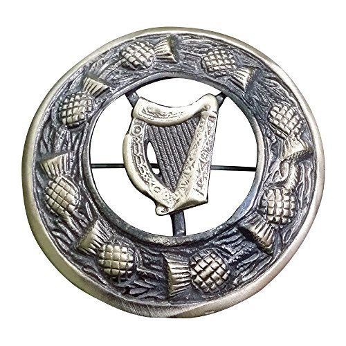 AAR Men,s Scottish Irish Harp Kilt Brooch Fly Plaid Antique Finish 3" (7cm) diameter T
