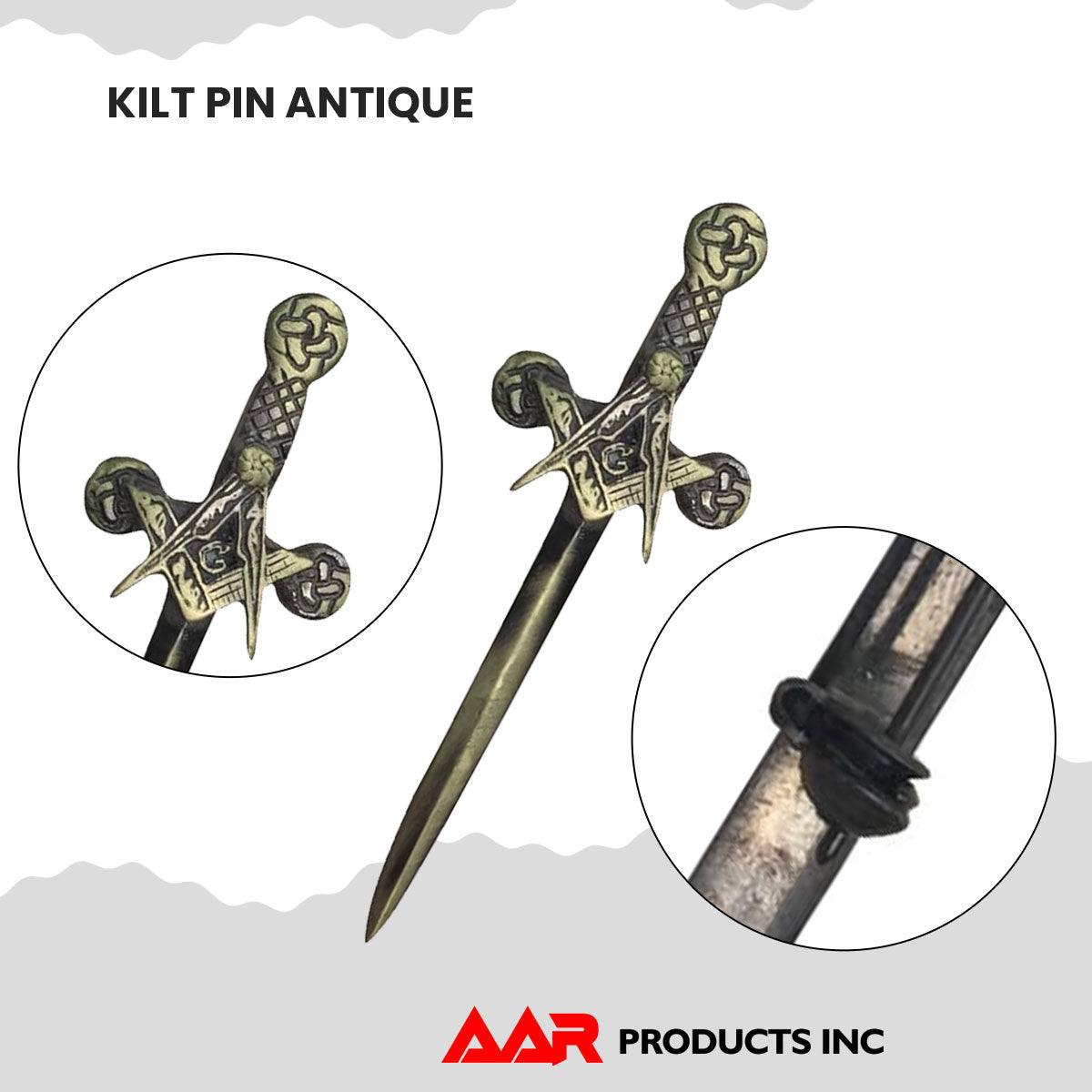 AAR Celtic Sword Masonic Kilts Pin Antique Finish 4"