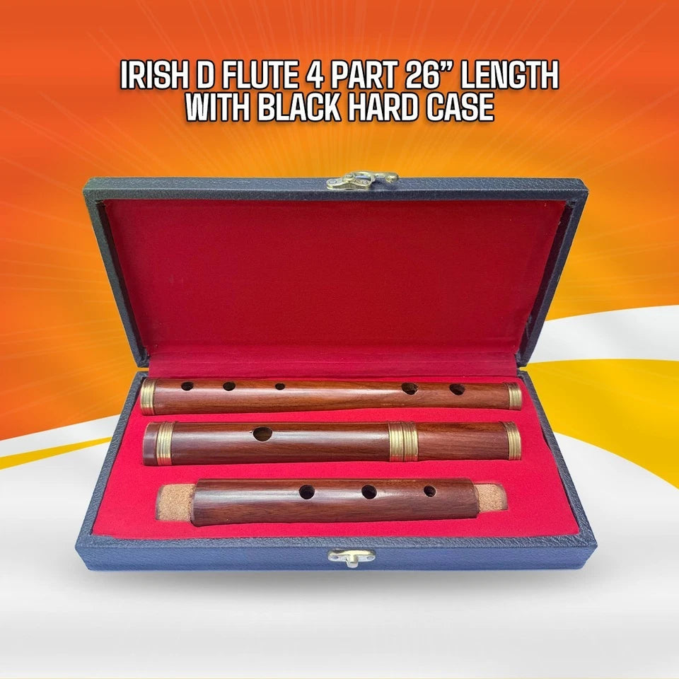 Rosewood Irish D Flute 4Pc Traditional Celtic Musical Instrument Hard Case 26"Ke