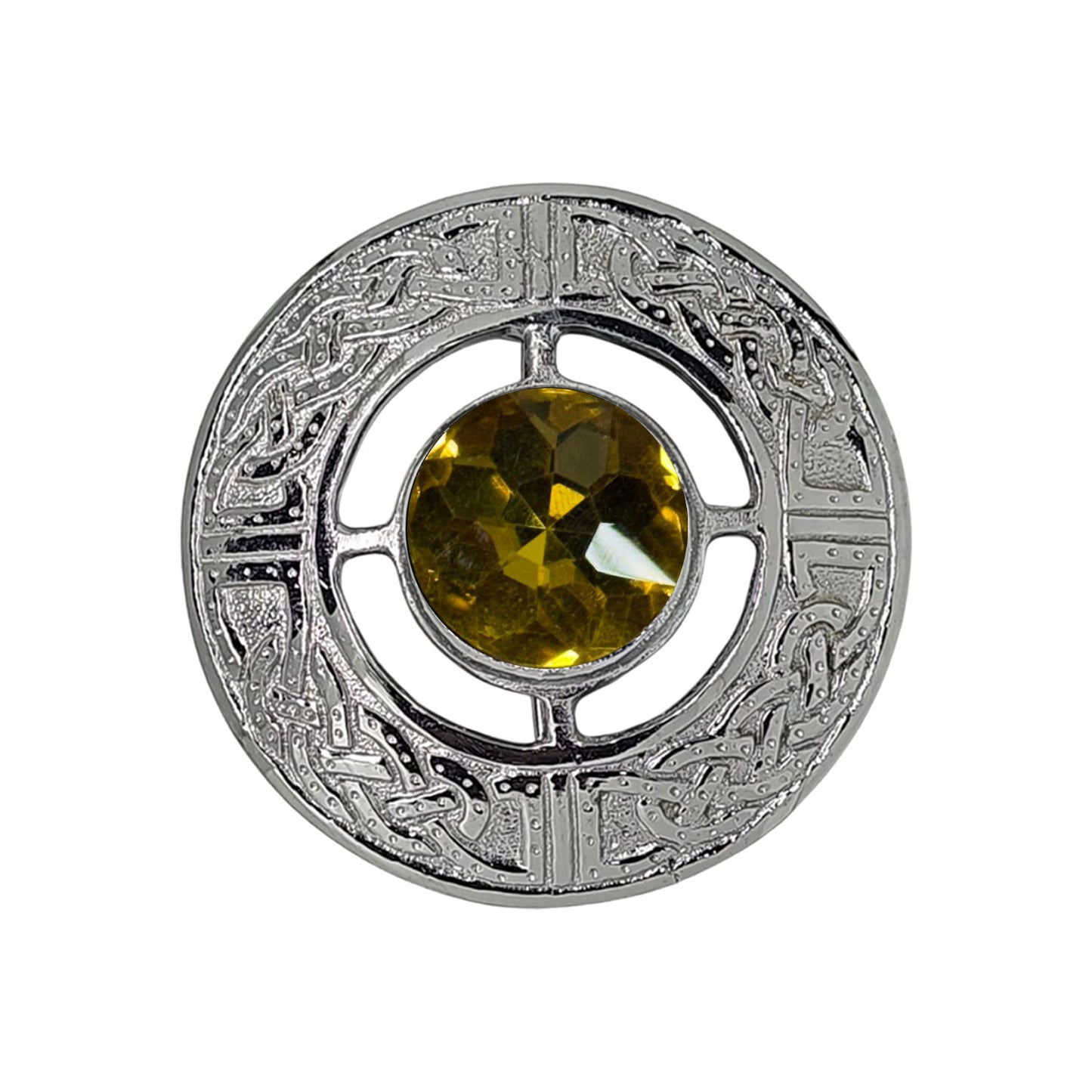 AAR Men's Scottish Celtic Kilt Fly Plaid Brooch Green Stone Chrome Finish 3"