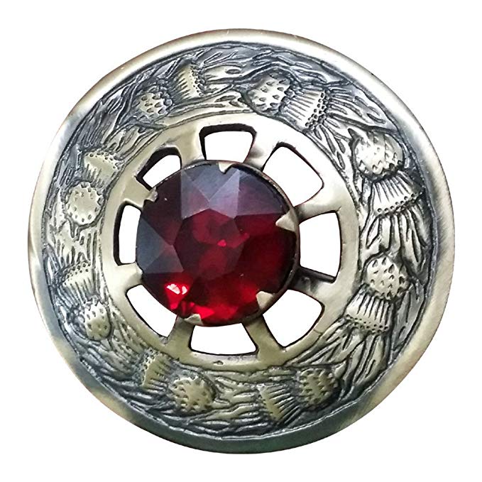AAR Men's Scottish Kilt Brooch Fly Plaid Red Stone Antique Finish 3"