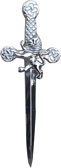 Rampant Lion Kilt Pin Antique Chrome Finish, 4-Inch with Swivel Locking Back Scottish Highland Accessory by AAR