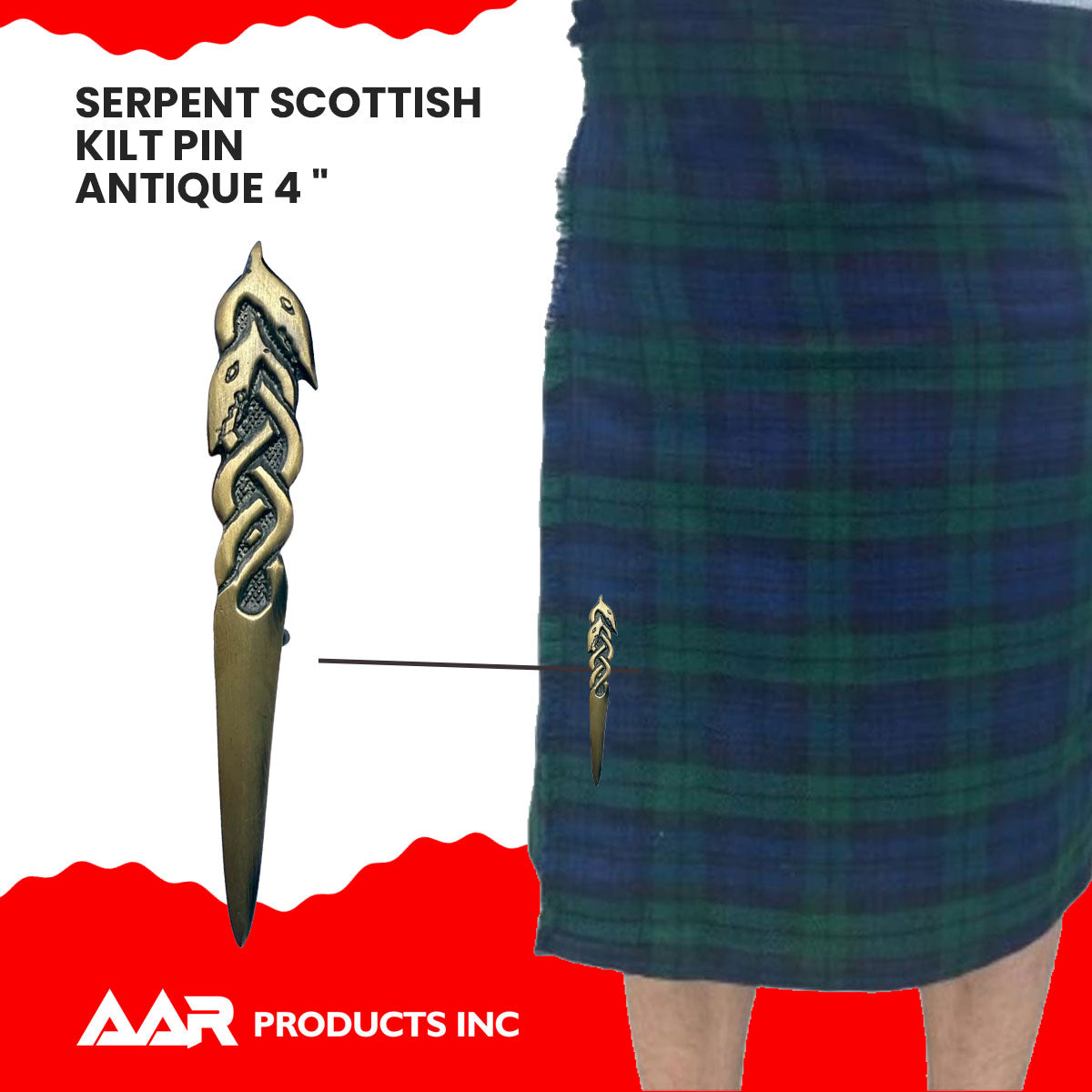 Kilt Pin's Scottish Serpent Highland Kilt's Pin Color Antique Finish Size 4"