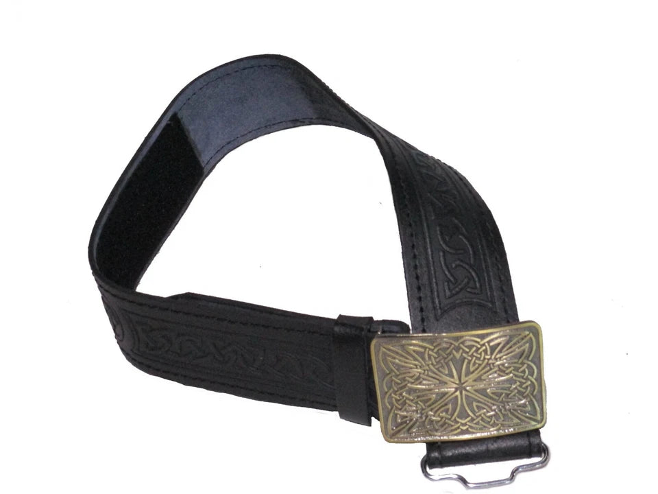 AAR Leather Celtic Kilt Belt – Black or Brown with Antique Brass Buckle | Scottish Highland Belt