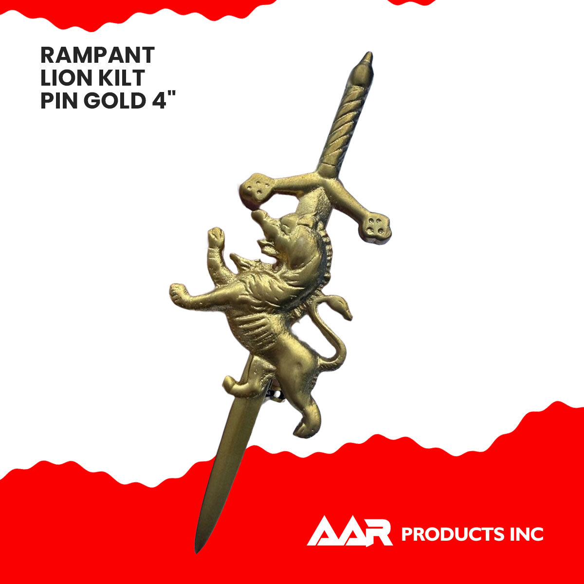 Scottish Rampant Lion Kilt Pin Gold Plated 4" AAR