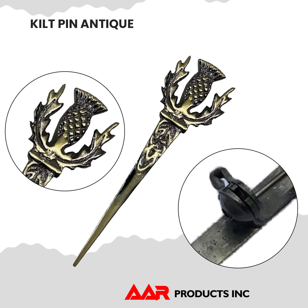 AAR Thistle kilt Pin Highland 4"Antique Finish Scottish Brass
