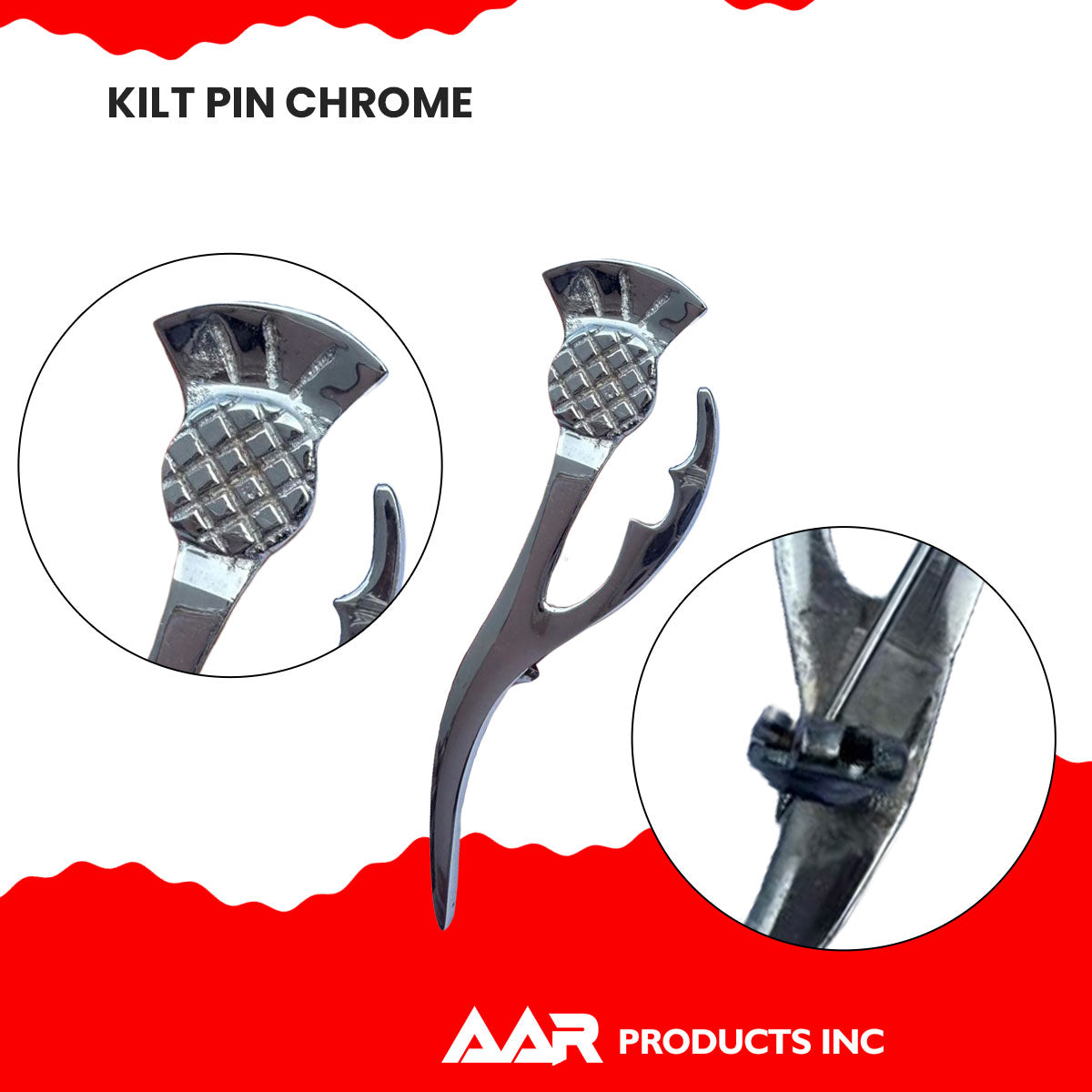 AAR Scottish Thistle Heritage Kilt Pin 4" Chrome Finish