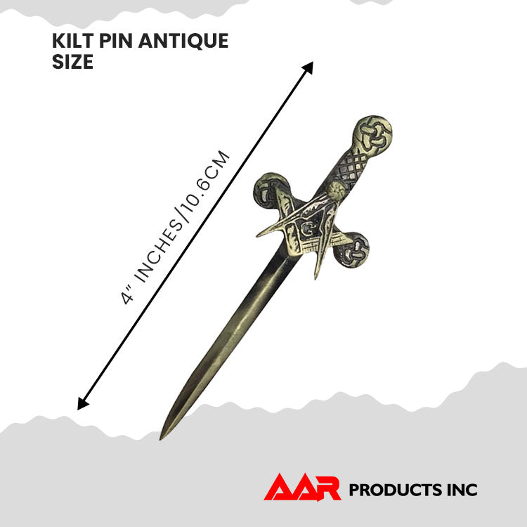 Celtic Sword Masonic Kilts Pin Antique Finish 4" Masonic
