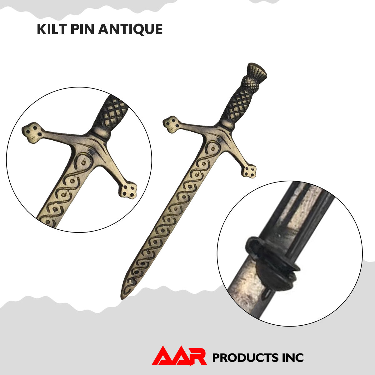 AAR Celtic Kilt Antique Pins Scottish Thistle Crest Hilt 4"