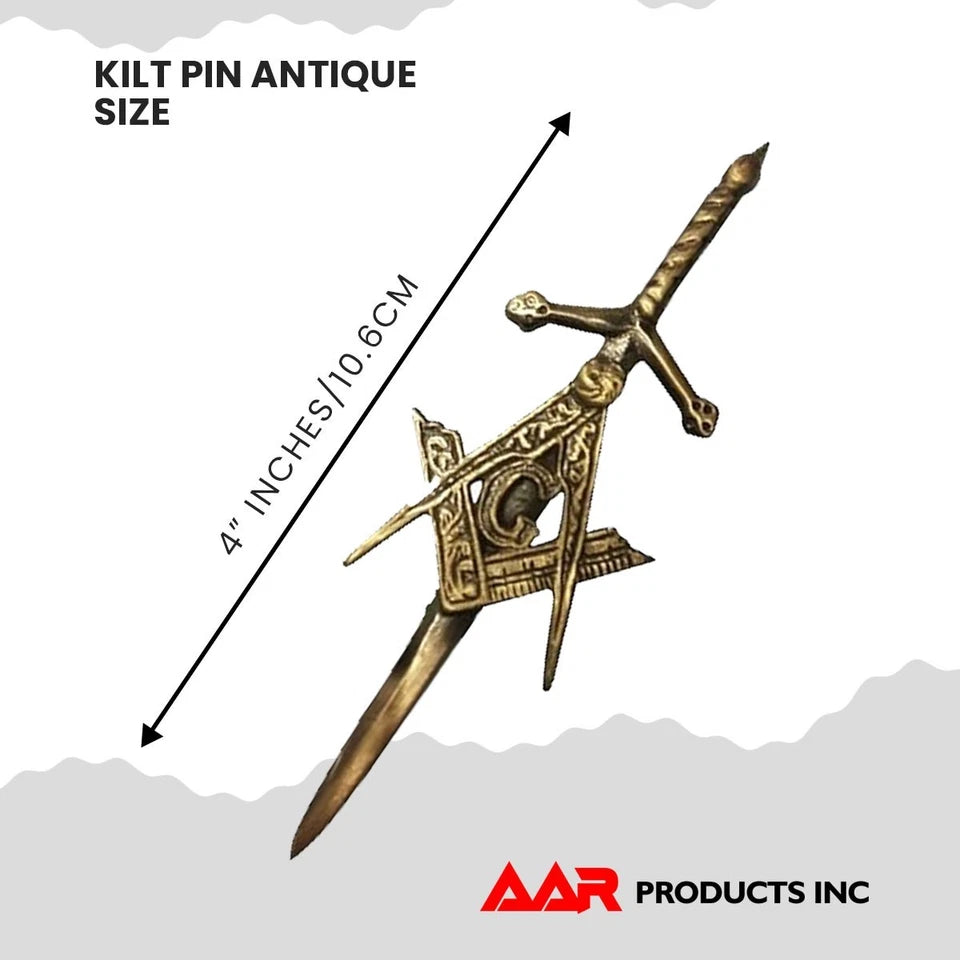 AAR Masonic Kilt Pin – Chrome Finish | 4" Highland Celtic Design Scottish Kilt Accessory