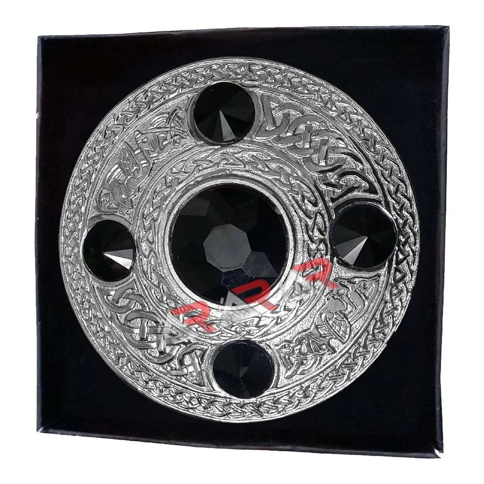 AAR Celtic Fly Plaid Brooch – 5 Stone Chrome Finish | 4" Highland Kilt Accessory for Scottish Dress