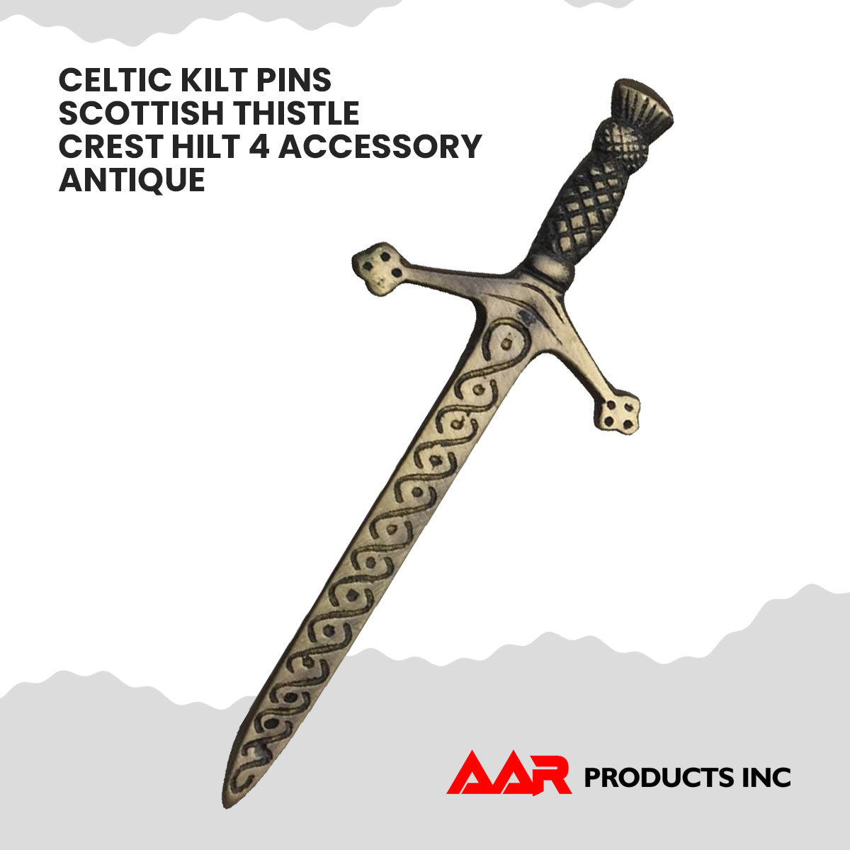 AAR Celtic Kilt Antique Pins Scottish Thistle Crest Hilt 4"